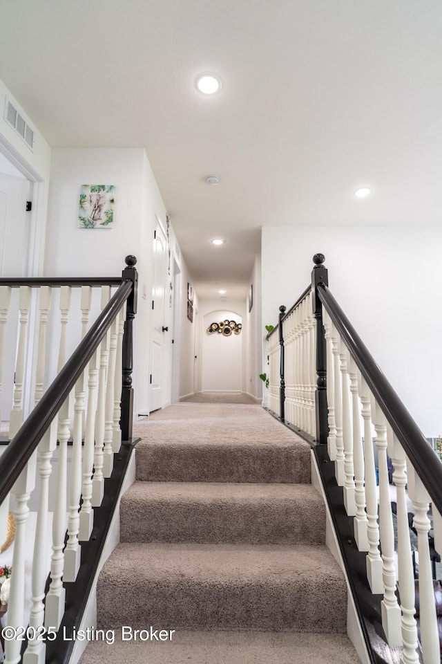 15803 Stonehouse Ct, Louisville, KY 40245 - stairway with carpet floors and recessed lighting