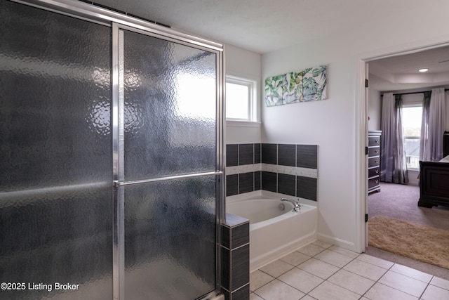 15803 Stonehouse Ct, Louisville, KY 40245 - bathroom with tile patterned flooring, a bath, and a shower stall
