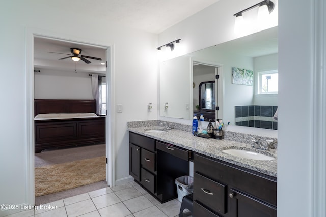 15803 Stonehouse Ct, Louisville, KY 40245 - full bathroom with ensuite bath, double vanity, tile patterned floors, and a ceiling fan