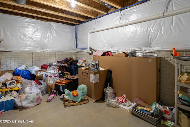 15803 Stonehouse Ct, Louisville, KY 40245 - unfinished basement with brick wall