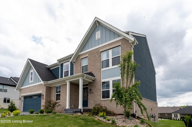 15803 Stonehouse Ct, Louisville, KY 40245 - craftsman-style house featuring board and batten siding, a front yard, and brick siding