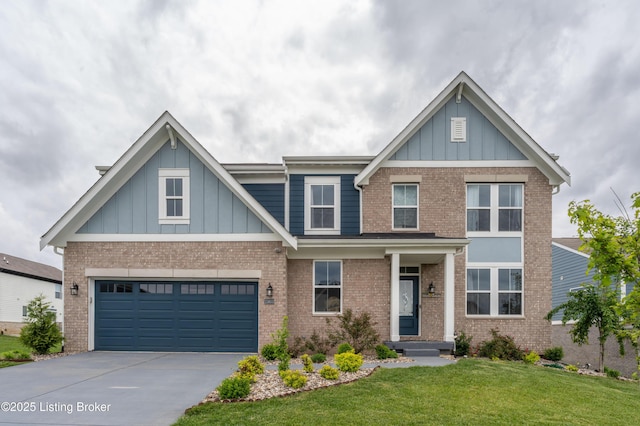 15803 Stonehouse Ct, Louisville, KY 40245 - craftsman house with board and batten siding, a front lawn, driveway, and brick siding