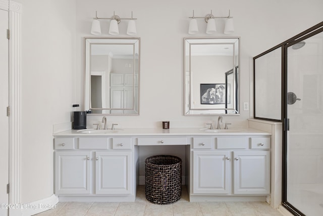 7006 Breakwater Pl, Prospect, KY 40059 - full bath featuring a shower stall, double vanity, and crown molding