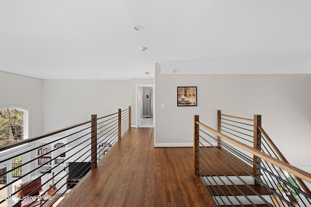 7006 Breakwater Pl, Prospect, KY 40059 - hallway with an upstairs landing, wood finished floors, and baseboards