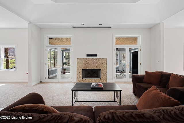 7006 Breakwater Pl, Prospect, KY 40059 - living room featuring carpet, baseboards, and a fireplace