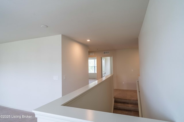 7618 Fair Ln, Louisville, KY 40291 - hall with carpet, an upstairs landing, recessed lighting, and baseboards