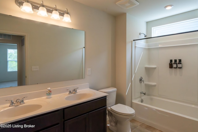 7618 Fair Ln, Louisville, KY 40291 - bathroom featuring toilet, healthy amount of natural light,  shower combination, and double vanity