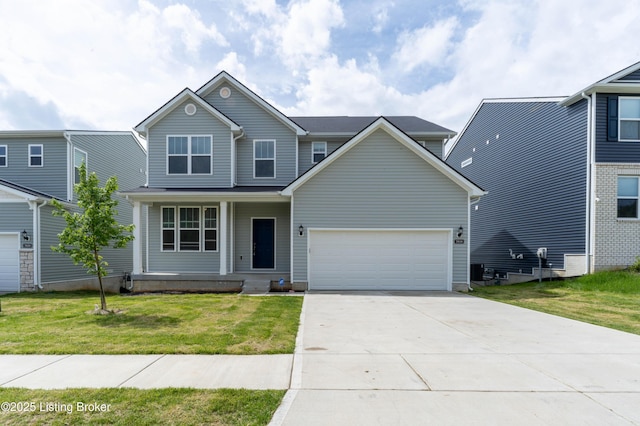 7618 Fair Ln, Louisville, KY 40291 - traditional-style house featuring a porch, a front yard, driveway, and a garage