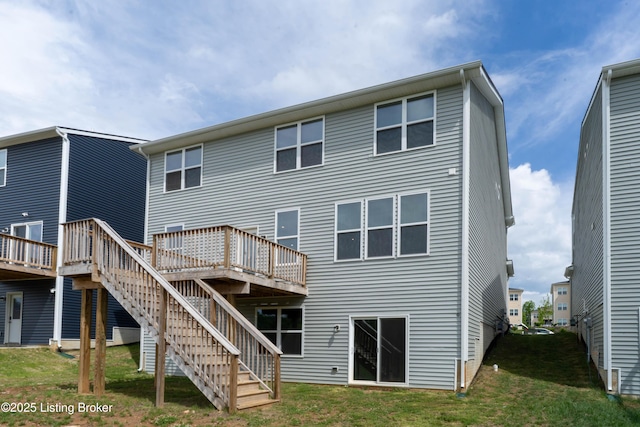 7618 Fair Ln, Louisville, KY 40291 - rear view of house with a wooden deck, stairs, and a yard
