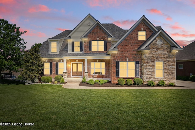 3403 Heather Wood Dr, La Grange, KY 40031 - view of front facade featuring a yard, brick siding, and roof with shingles