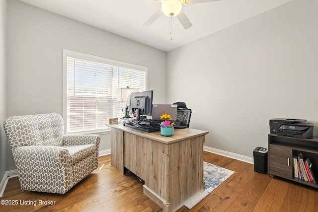 3403 Heather Wood Dr, La Grange, KY 40031 - home office with wood-type flooring, baseboards, and a ceiling fan