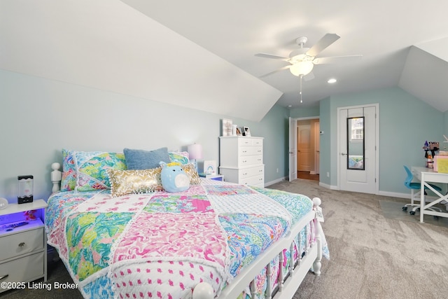 3403 Heather Wood Dr, La Grange, KY 40031 - carpeted bedroom featuring lofted ceiling, ceiling fan, and baseboards