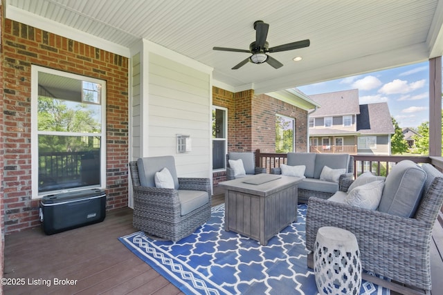 3403 Heather Wood Dr, La Grange, KY 40031 - wooden terrace featuring an outdoor living space and ceiling fan