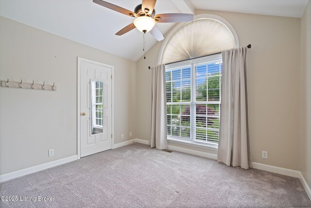 1613 E Crystal Dr, La Grange, KY 40031 - empty room featuring lofted ceiling, a ceiling fan, carpet, and baseboards