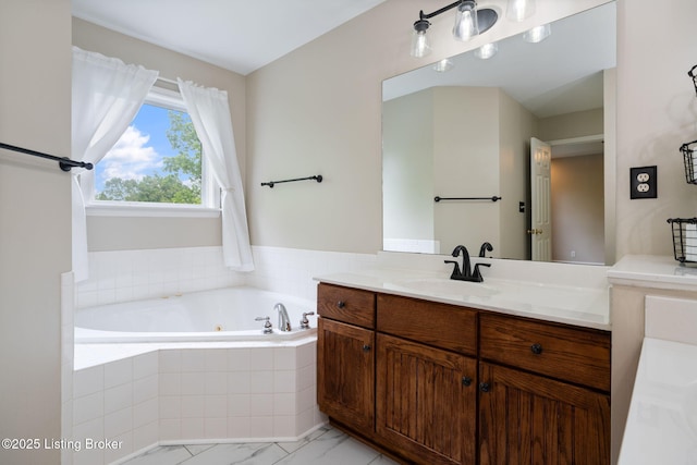 1613 E Crystal Dr, La Grange, KY 40031 - full bath featuring marble look tiles, a jetted tub, and vanity
