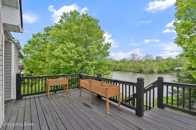1613 E Crystal Dr, La Grange, KY 40031 - wooden deck with a water view and view of wooded area