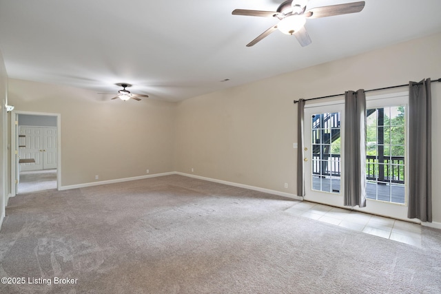 1613 E Crystal Dr, La Grange, KY 40031 - empty room featuring a ceiling fan, carpet floors, baseboards, and tile patterned floors