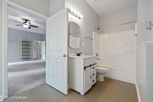 1613 E Crystal Dr, La Grange, KY 40031 - full bathroom featuring shower / tub combination, vanity, ceiling fan, toilet, and baseboards