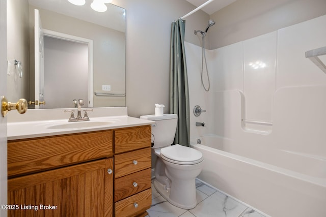 1613 E Crystal Dr, La Grange, KY 40031 - full bath featuring toilet, shower / bath combination with curtain, vanity, and marble look tile flooring