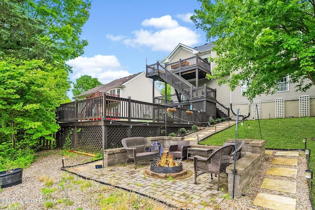 1613 E Crystal Dr, La Grange, KY 40031 - view of green lawn with a fire pit, stairs, a patio, and a deck