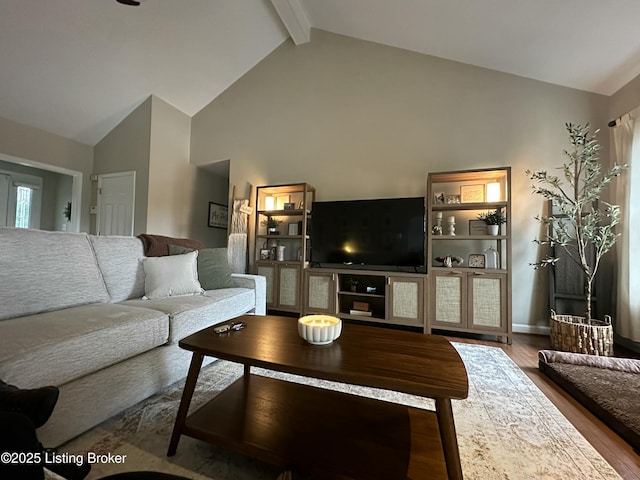 1613 E Crystal Dr, La Grange, KY 40031 - living area featuring high vaulted ceiling, wood finished floors, and beam ceiling