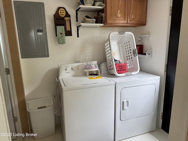 3031 Beech Grove Rd, Lebanon Junction, KY 40150 - washroom featuring washing machine and clothes dryer, electric panel, and cabinet space