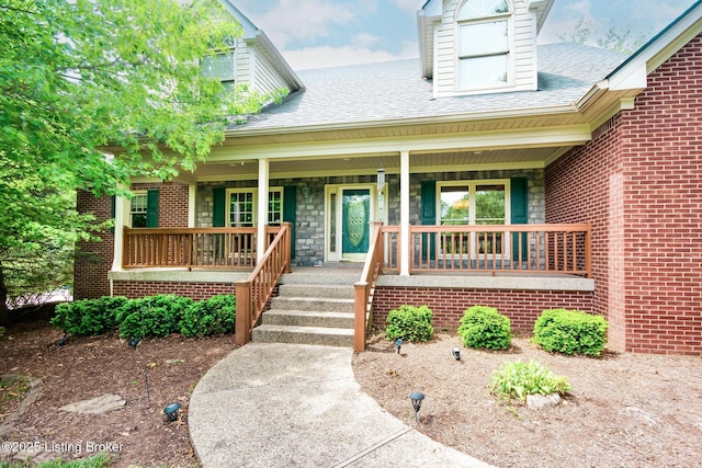 6516 Norman Ct, Crestwood, KY 40014 - entrance to property with a porch, a shingled roof, and brick siding