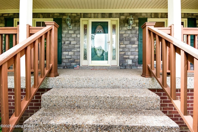 6516 Norman Ct, Crestwood, KY 40014 - doorway to property featuring stone siding and a porch