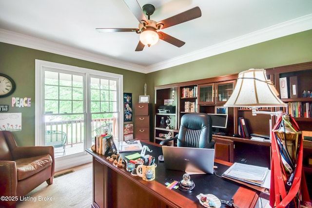 6516 Norman Ct, Crestwood, KY 40014 - office space with a ceiling fan and ornamental molding