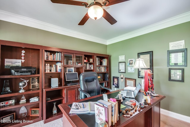 6516 Norman Ct, Crestwood, KY 40014 - home office featuring ceiling fan, ornamental molding, and baseboards