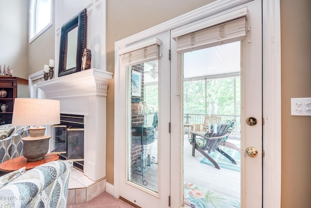 6516 Norman Ct, Crestwood, KY 40014 - doorway featuring a glass covered fireplace and carpet