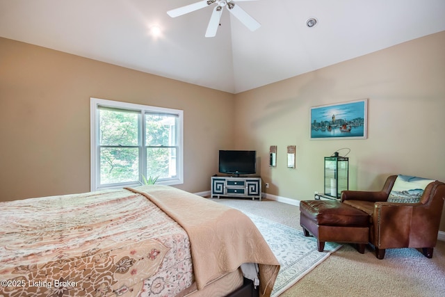 6516 Norman Ct, Crestwood, KY 40014 - bedroom featuring light colored carpet, vaulted ceiling, baseboards, and ceiling fan
