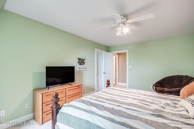 6516 Norman Ct, Crestwood, KY 40014 - bedroom with baseboards, light carpet, and ceiling fan