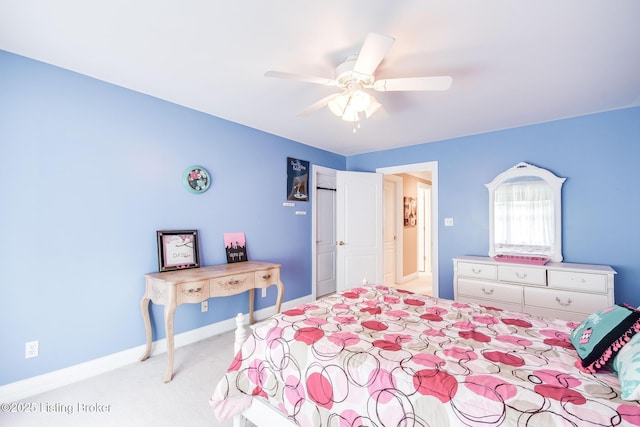 6516 Norman Ct, Crestwood, KY 40014 - bedroom featuring light colored carpet, ceiling fan, and baseboards