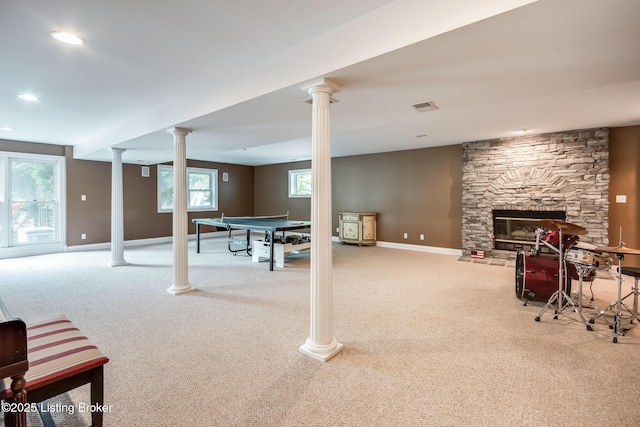 6516 Norman Ct, Crestwood, KY 40014 - below grade area featuring carpet floors, a fireplace, and baseboards