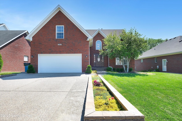 7911 Windgate Dr, Louisville, KY 40291 - traditional home with an attached garage, brick siding, driveway, and a front yard