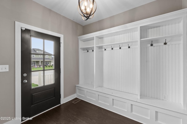 182 Washington Commons Dr, Mt Washington, KY 40047 - mudroom with a chandelier, baseboards, and dark wood-style floors