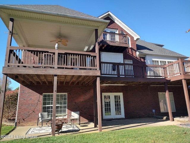 3501 Hardwood Forest Dr, Louisville, KY 40214 - back of house with brick siding, a patio, ceiling fan, a balcony, and a deck