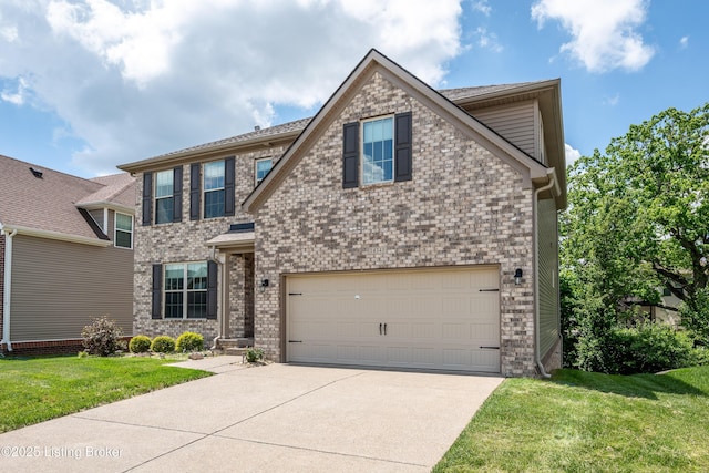 14341 Halden Ridge Way, Louisville, KY 40245 - traditional-style house featuring driveway, a front yard, a garage, and brick siding