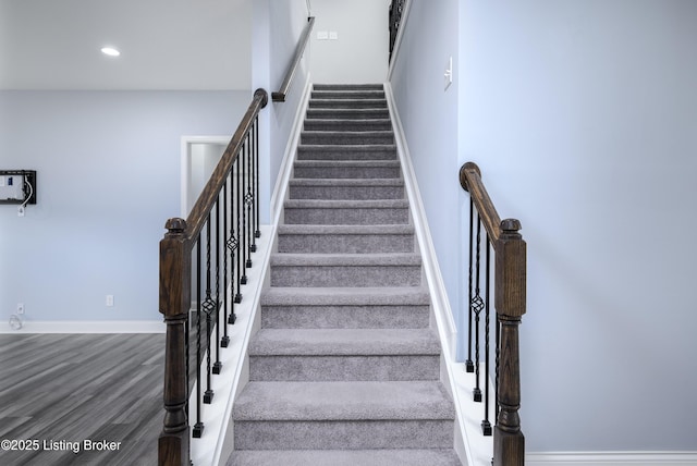 14341 Halden Ridge Way, Louisville, KY 40245 - stairs with wood finished floors, recessed lighting, and baseboards