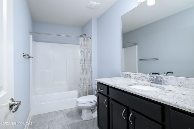 14341 Halden Ridge Way, Louisville, KY 40245 - bathroom with toilet, vanity, shower / bath combo with shower curtain, and tile patterned floors