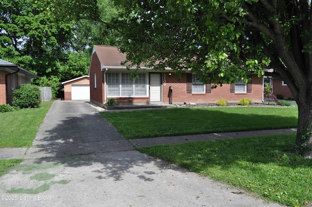3108 Aires Ct, Louisville, KY 40220 - view of front of property featuring brick siding, a detached garage, a front yard, and an outdoor structure