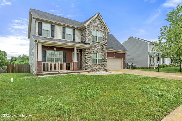 218 Sangria Dr, Vine Grove, KY 40175 - craftsman house with a porch, driveway, a garage, and brick siding