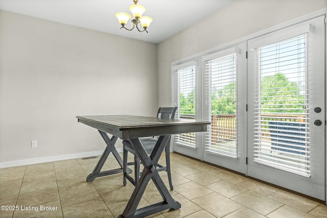 218 Sangria Dr, Vine Grove, KY 40175 - unfurnished office featuring a chandelier, tile patterned flooring, and baseboards