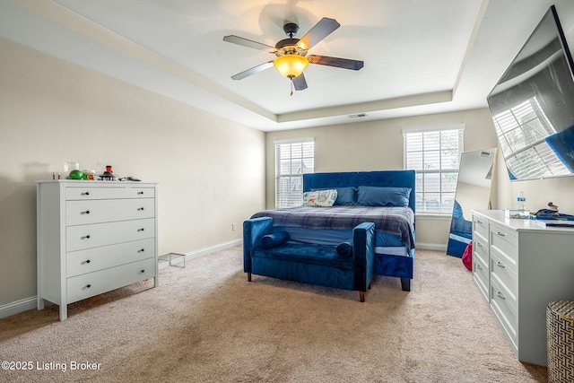 218 Sangria Dr, Vine Grove, KY 40175 - bedroom with a raised ceiling, multiple windows, light carpet, and baseboards