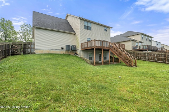 218 Sangria Dr, Vine Grove, KY 40175 - back of property with stairs, a deck, and central AC unit