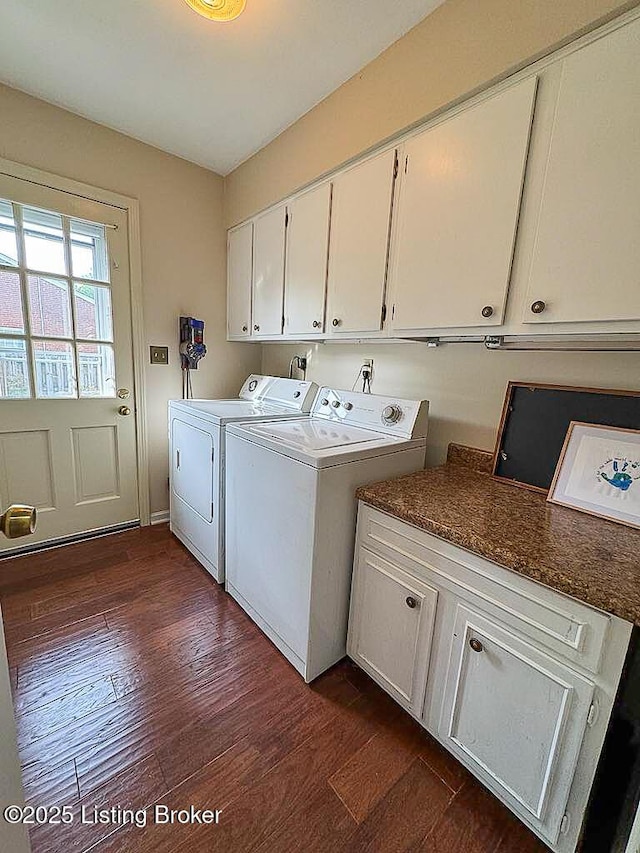 8602 Banbridge Rd, Louisville, KY 40242 - washroom featuring cabinet space, washing machine and clothes dryer, and dark wood-style flooring