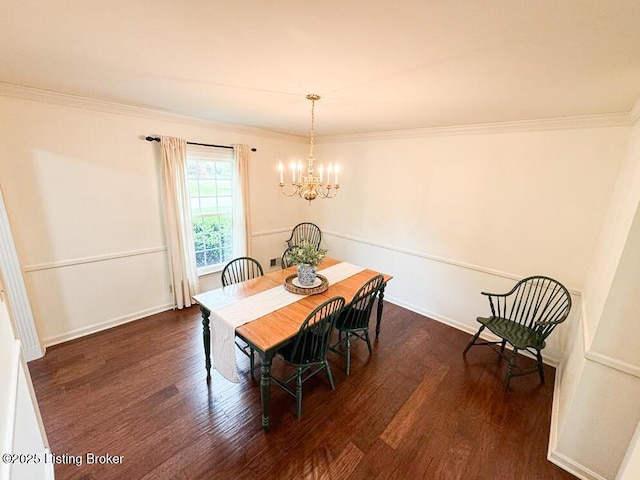 8602 Banbridge Rd, Louisville, KY 40242 - dining area featuring a chandelier, ornamental molding, dark wood finished floors, and baseboards