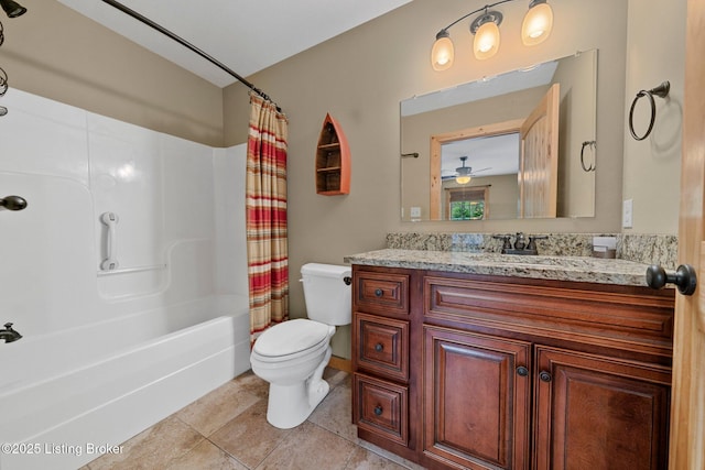 207 Ironwood Dr, Bee Spring, KY 42207 - bathroom featuring toilet, shower / bath combination with curtain, vanity, and tile patterned flooring