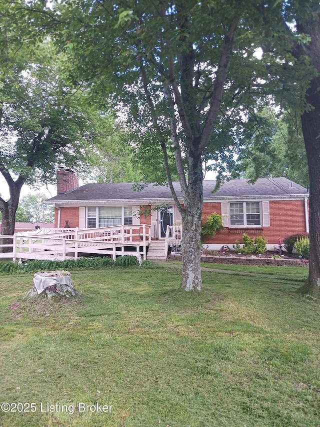 7702 Edna M Rd, Louisville, KY 40258 - ranch-style home featuring a chimney and a deck